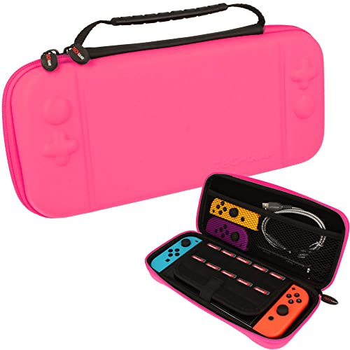 TECHGEAR Switch OLED Case, Hard Protective Carry Travel & Storage Case Cover Designed for Nintendo Switch OLED Pink, Storage for Joy-Con Controllers, 10 Game Card Slots, Accessories