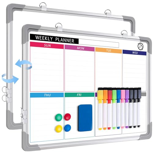 ARCOBIS Weekly Dry Erase Board for Wall, 12 x 16 Magnetic Calendar Whiteboard, Small Hanging Double-Sided White Board for Planning, Memo, to Do List, Drawing, School, Home, Office