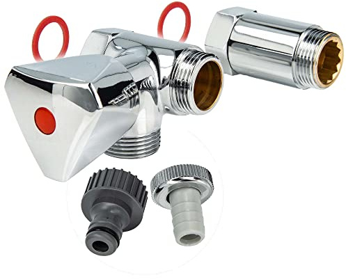 tecuro - Batterie- Geräteventil Anschlussventil für Wandarmaturen, Abgang Warmwasser, Wandanschluss & Abgang 3/4 Zoll - Oberfläche poliert verchromt