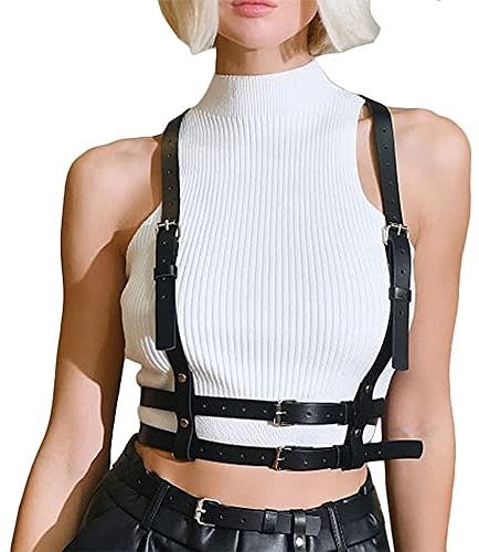 Punk Harness in Pelle da Donna Goth Petto Catena Catene del Corpo Collare Harness Belt Accessori per il Corpo Gioielleria per Donna Ragazze Rave outfit Cosplay Party Discoteca Costume di Halloween