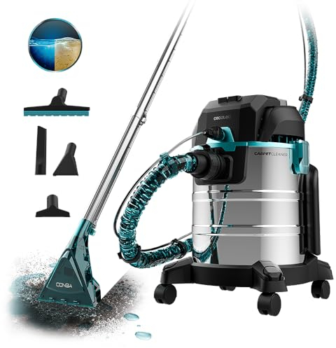 Cecotec Aspirador de Sólidos, Líquidos y Tapicerías Conga CarpetClean 20000 Pro. 1400 W, 22kPa, Gran Tamaño, 2 Tanques de 4 y 20 litros, Pulverizador, Radio de Acción 7 m, Filtro HEPA, Accesorios