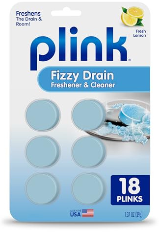 Plink Fizzy Drain Cleaner and Freshener, Prevents Drain Clogs and Buildup, Removes Odors from Bathroom and Kitchen Sinks, Septic-Friendly, Made in the USA, Lemon Scent, 18 Tablets