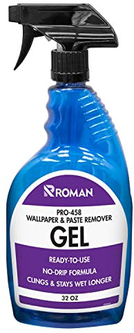 Roman - Spray de gel removedor de papel pintado, removedor de papel tapiz y removedor de adhesivo, sin goteo, sin perfume, sin manchas, transparente, PRO-458 (32 onzas, 75 pies cuadrados)