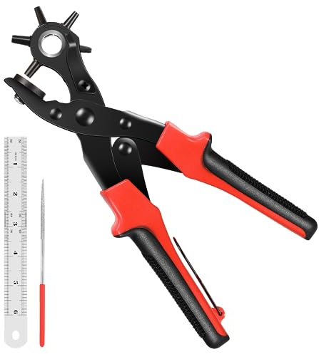 Lochzange für Leder,Profi Revolverlochzange, Gürtel Lochzange mit Hebelübersetzung, 6 Löcher Gürtel Lochzange,mit Messing Punch Platte für Gürtel, Kunsthandwerk, Karte,Gummi