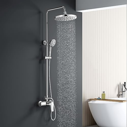 KOMIRO Colonne de Douche avec Mitigeur Mécanique, Ensemble de Douche Réglable en Hauteur, Mitigeur Douche Set, Chromé, Rond