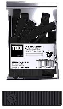 TOX Window Distance Verglasungsklötze, Distanzklötze aus Kunststoff, belastbar bis 3 Tonnen, Polypropylen, 24 x 100 x 6 mm, 1 Beutel, 50 Stk., 065600105