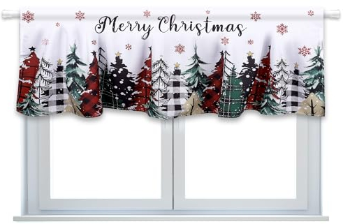 lasuroa Vorhang Weihnachten, 137x45cm Fenstervorhang Weihnachten Schneeflocke Motiv Vorhang Küche mit Stangentasche Winter Bunt Tür Dekoration für Badezimmer Wohnzimmer Schlafzimmer