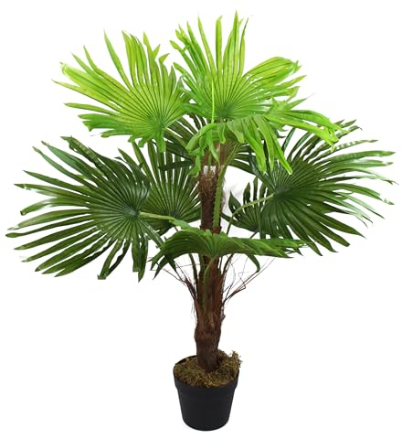 Arnusa Palmier Artificiel 90 cm avec 9 Feuilles de Palmier artificielles Plante Artificielle Arbre Artificiel Tropical Plante décorative en Pot