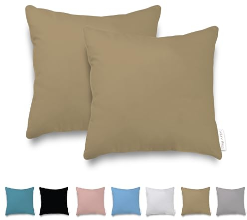 Veluna Home Kissenbezug 80x80cm - 100% Baumwolle(2er-Set) - Beige - Dicht gewebt mit 57 Fäden/cm² - Kopfkissenbezug - Oeko Tex Zertifiziert - Renforcé Kissenhülle für Kissen mit Reißverschluss