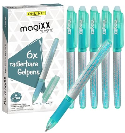 Online Radierstift magiXX, 6x I Gelschreiber Türkis mit 0,7mm Strichstärke I Tintenroller radierbar zum Schreibenlernen & Büro, I Erasable Pen Set I Radierbarer Kugelschreiber Studenten, Schüler