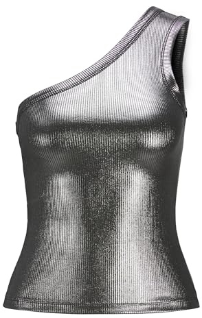 JACK&JONES JXFUNDA STR ONE Shoulder Shine Top JRS, SILVER, XS