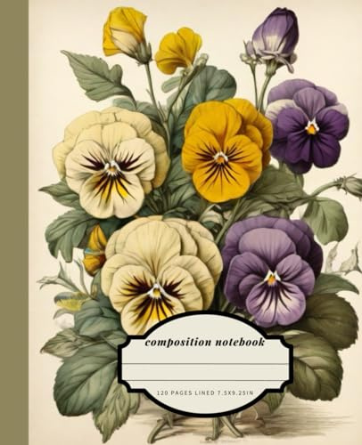 Composition Notebook 120 Pages 7.5 X 9.25'': Vintage Aesthetic Botanical Print Pansy Vintage Style for College Work Study