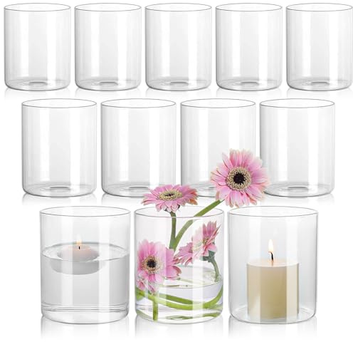 SUPMIND 12Pcs Glass Cylinder Vase for Centerpieces 5 Inch Clear Flower Vases Bulk, Glass Hurricane Candle Holder Small Floral Vases for Table, Floating Candle Vase for Wedding Home Décor