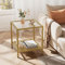 SAYGOER Gold Glass Side Table Sofa End Table with Storage Square Night Stand Metal Frames 2 Tier Bedside Couch Table for Living Room Bedroom,Gold,1PCS