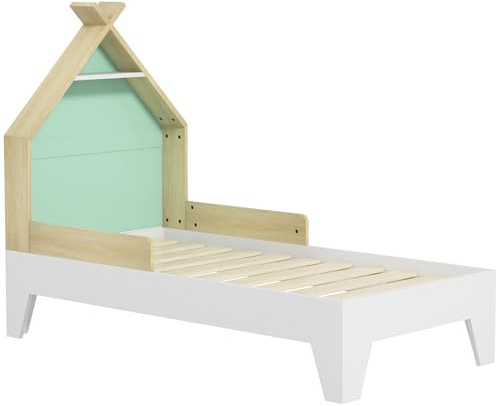 AIYAPLAY Letto per Bambini con Sponde Anti-Caduta, Lettino per Bambini a Casetta in Legno Età 3-8 Anni, 144x74x110cm, Verde