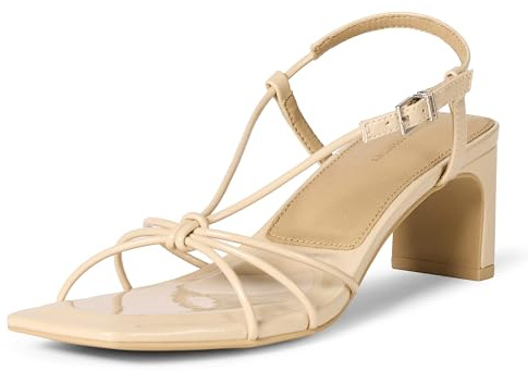 Amazon Essentials Sandali da donna con tacco a blocco, vernice beige, taglia 40