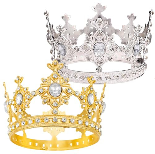 Decorazione per torta a corona, 2PCS mini corona,3D Corona Cake Topper Decorazioni, argento e corona per feste di compleanno, torta nuziale, principessa principe