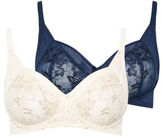 Yours 2 Pack Curve Blue & White Floral Embroidered Underwired Bras - Women's - Plus Size Curve