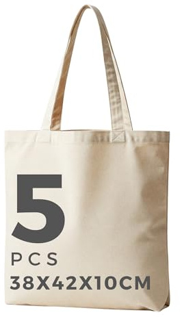 POLHIM Bomullspåse natur 145 g/m² otryckt 38 x 42 x 10 cm med långa handtag | Jutepåse tygpåse för målning och design | Stabila tygväskor för shopping och vardag