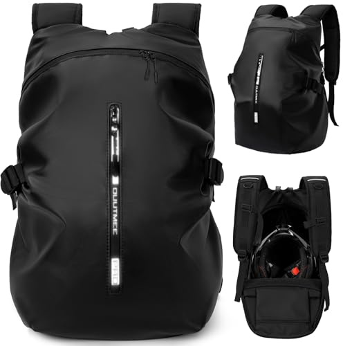OUUTMEE Motorcycle Backpack, Waterproof Helmet Backpack for Men Women, Off-Road Bike Bag, Motorbike Rucksack with Reflective Stripe, Motorbike Travel Backpacks(Small)