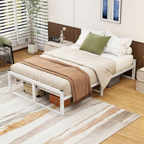 VECOCHO Lit 140 x 190 cm avec sommier à lattes, lit en métal de 140 x 190 à 32 cm de hauteur, lit de rangement, cadre de lit 140 x 190 cm, lit d'appoint en métal, lit d'invité, lit double sans sommier
