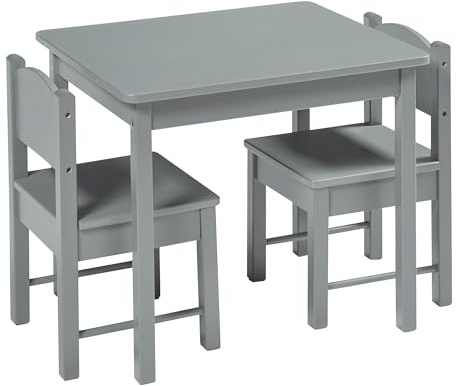 Panana Kids Wooden Table and 2 Chairs Set, Children's Furniture for Playroom, H 51 x W 60 x D 50cm (Grey)