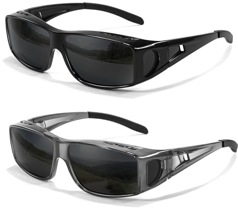 TJUTR 2 Pack Over Glasses Sunglasses for Men Women Polarised | Fit Over Sunglasses for Prescription Glasses, Wraparound UV Protection