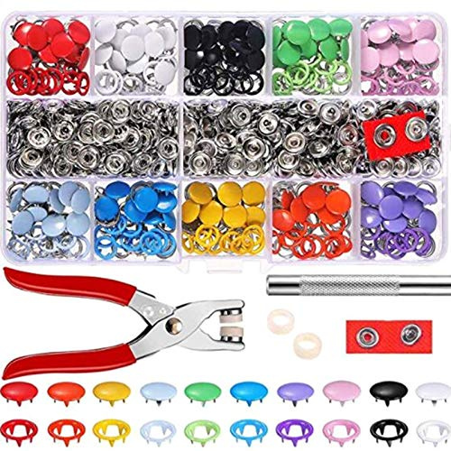 200pcs 10 Colori Metallo Rebbio Bottoni a Scatto Occhielli Kit di Fissaggio con Pinza a Mano Strumenti di Installazione per Abbigliamento Pinza A Mano Strumenti di Installazione