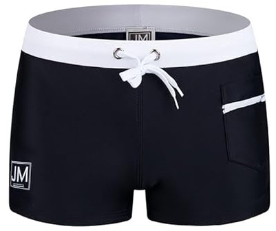 JOCKMAIL Men’s Swim Trunks Quick Dry Men Swimming Shorts Low Rise Beach Swimwear with Drawstring Waist (UK, Alpha, M, Regular, Regular, Black)