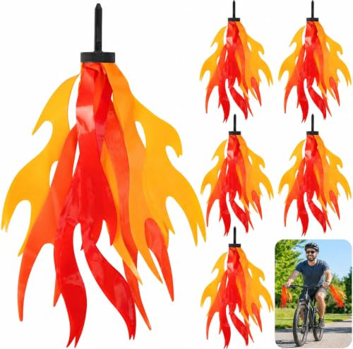Domefahaso Streamer Cykel Flammer, set om 6, cykeltillbehör | Cykeldekoration i form av en låga, lätt och enkel att montera, attraktivt tillbehör för pojkar och flickor.