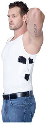 AC Undercover Men's Concealed Carry Tank Top - Compression Clothing with Holster - Stylish and Secure Undershirt Gun Holster - Tactical and Everyday Use - Size Medium, 1 Pack, White