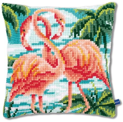 VERVACO Kit Cuscino Punto Croce Fenicotteri Set Ricamo Principianti Cuscini Gobelin Decorativi ca. 40 x 40 cm Accessori per Lavoretti Creativi DIY Casa Decor Hobby Adulti Cross Stitch