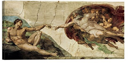 LuxHomeDecor Michelangelo BUONARROTI La creazione di Adamo 100x50 cm Quadro Stampa su Tela con Telaio in Legno