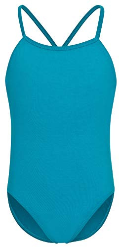 tanzmuster ® Ballettanzug Mädchen Träger - Leonie - aus Baumwolle, Ballettbody Ballett Trikot in petrol, Größe 128/134