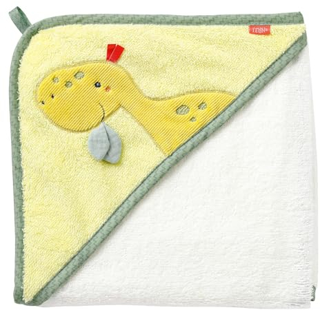 Fehn 051223 Kapuzenbadetuch Dino – Bade-Poncho aus Frottee mit niedlichem Dinosaurier für Babys und Kleinkinder AB 0+ Monaten