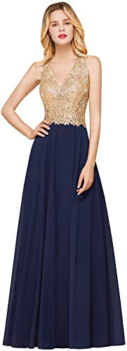 Misshow Robe de Bal Longue Brillante Robe de Soirée Longue Chic pour Mariage Robe Femme Elégante Bleu Marine 38