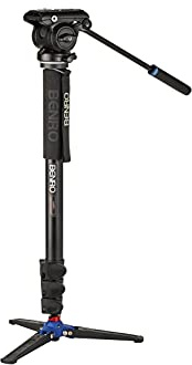 Benro A48FD Aluminum Video Monopod with S4PRO Fluid Head – 3-Leg Base, Smooth Pan/Tilt Motion, Sliding Quick-Release Plate & Travel-Friendly Support for Video Creators (A48FDS4PRO)