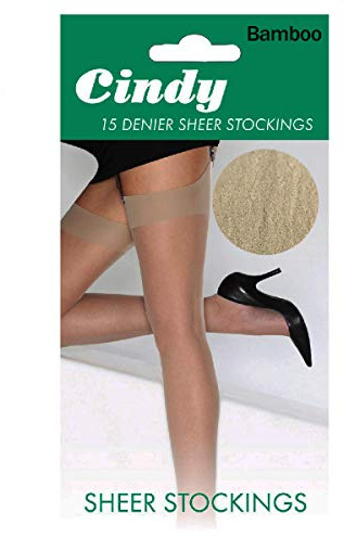 Cindy Ladies 15 Denier Sheer Stockings reinforced toe 3-8 100% Nylon Smooth- Bamboo
