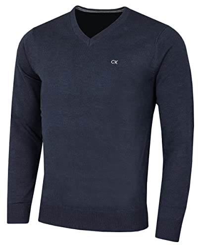 Calvin Klein Uomo Maglione Golf Scollo a V - Blu Marino mélange - XL