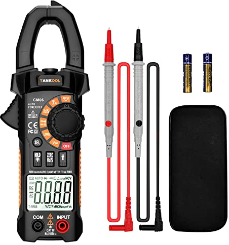 TANKOOL Pinza Amperimétrica Digital TRMS 6000 Contadores, Auto-ranging Voltage Amp Tester con NCV Mide AC/DC Voltaje y Corriente, Resistencia, Capacitancia, Continuidad, Frecuencia/Ciclo de Trabajo