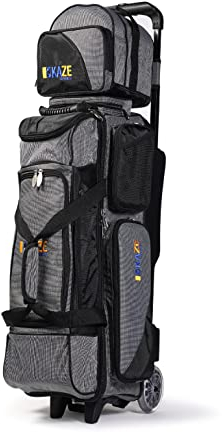 KAZE SPORTS 3 Ball Bowling Roller + 1 Ball Add On Spare Tote (Black-Gray)