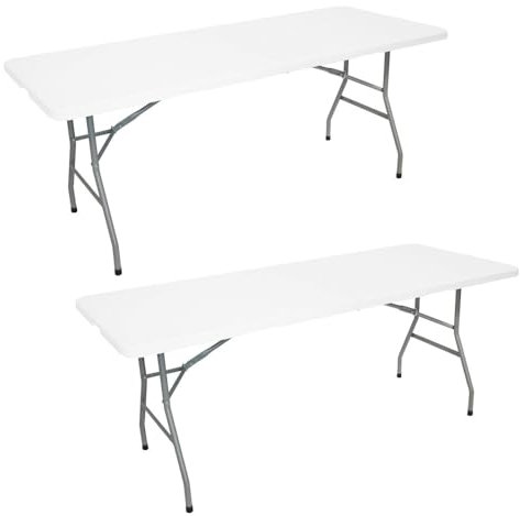 Oxeo Lot de 2 Tables Pliantes Jardin - 180cm - Portable avec Poignée - Table Camping Pique Nique 8 Places - Table réception - Blanc
