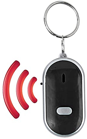 Localisateur de clé, localisateur de clé de sifflet localisateur d'article localisateur de chaîne de clé Commande vocale Dispositif Anti-Perte pour téléphone Porte-clés Portefeuille Bagages(Le Noir)