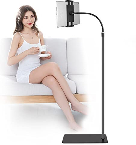 Tablet-Bodenständer mit doppeltem Gewicht, um 360 Grad drehbar, Metall, Tablet-Halterung mit flexiblem Schwanenhals-Halter, langer Arm, für iPad Mini Air Pro, alle Handys, iPhone und Tablets (4,5–12,9