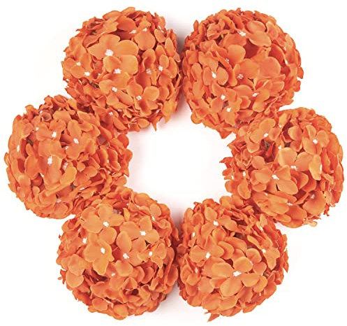 DuHouse Artificial Silk Hydrangea Flower Heads 6Pcs(Burnt Orange) | Bigger Fake Hydrangeas with Stems, Realistic Faux Hydrangea Flower Bouquets, Wedding Home Party Garden Centerpiece