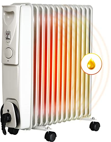 BROLLUX Riscaldatore ad olio elettrico 2500 W, radiatore ad olio H13, riscaldamento elettrico 13 lamelle, radiatore elettrico mobile, termostato