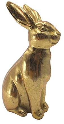 Dekohelden24 Goldener Hase aus Polyresin, Osterhase, Osterdeko, Größe: L/B/H ca. 9 x 5,5 x 16 cm