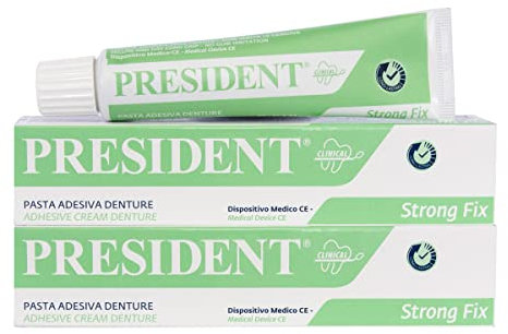 President KIT 2 PEZZI DI PASTA ADESIVA DENTURE. Fissaggio Forte della dentiera, Presa Rapida, Adesione duratura. Evita le infiltrazioni di cibo, infiammazioni e alitosi. Non irrita le gengive - 2x40g