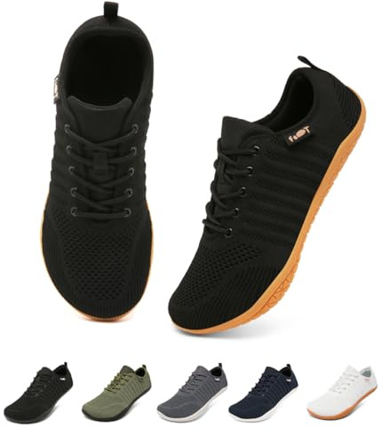 Merdoo Zapatos Descalzos Mujer Zapatillas Minimalistas con Punta Ancha para Hombre Barefoot Shoes Parte Superior Tejida Transpirable Suela de Goma Antideslizante Goma Negra 38