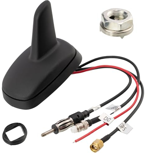 AERZETIX - C10989 - Echte Querruderantenne Echter Hai 50Ω 12VDC AM FM GPS GSM DIN FME SMA-A RG174 - aus Kunststoff - Farbe schwarz - echte haiflosse-antenne autoradio